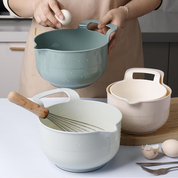 Mixing Bowls - 4 Piece Nesting Plastic Mixing Bowl Set with Pour Spouts and Handles - Non Slip Bottom and Measurement Markings (Light Green)7