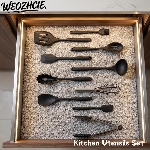 Silicone Kitchen Utensils Set,10 PCS Cooking Kitchen Utensils Set, Nonstick Kitchen Utensils 446°F Heat-Resistant Cookware Kitchen Tools of Spoon,Brush,Whisk,Spatula,Turner Tongs(Black)7