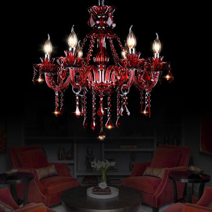 Red 6 Lights K9 Crystal Candle Chandeliers Lighting Modern Pendant Lights Crystal Modern Chandelier Candle Chandelier Lighting for Living Room Bedroom Hallway Entry E12 Base, H22 X W23.6 Inch2