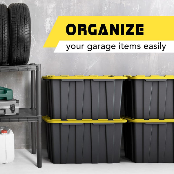 4 Pack of Large 17 Gallon Plastic Storage Bin Tote Organizing Container with Secure Latching Lids, Stackable, Extra Strength Clear with Built in Handle - Black and Yellow5