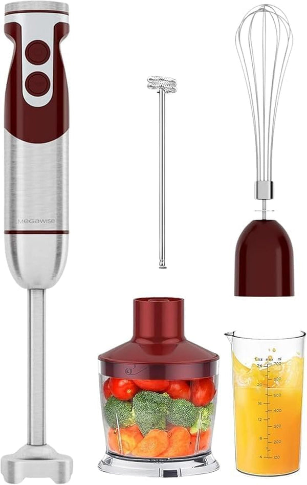 5-In-1 Immersion Hand Blender Set with Variable Speed, 400W, Stainless Steel - Includes Chopper, Whisk, Milk Frother, and Beaker - Ideal for Soups, Smoothies, Baby Food & More (RED)4