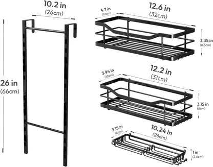 over the Door Shower Caddy - 3 Tier Adjustable Shower Organizer Hanging with Soap Holder, No Drilling Stainless Steel Bathroom Rack Hanging for Body Wash, Shampoo, Soap, Razor, Black9