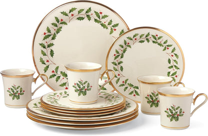 Holiday Christmas Porcelain 12-Piece Dinnerware Set with Mugs2