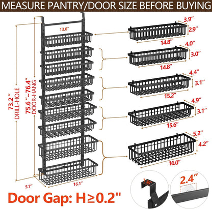 9 Tier over the Door Pantry Organizer, 2 in 1 Wall Mount or Hanging Spice Rack with Adjustable Deep Basket, Heavy-Duty Seasoning Organizer and Storage for Kitchen Cabinet Closet Bathroom2