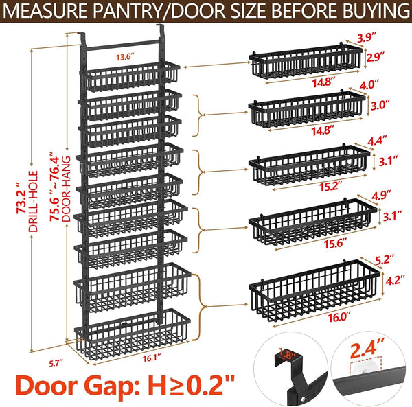 9 Tier over the Door Pantry Organizer, 2 in 1 Wall Mount or Hanging Spice Rack with Adjustable Deep Basket, Heavy-Duty Seasoning Organizer and Storage for Kitchen Cabinet Closet Bathroom2