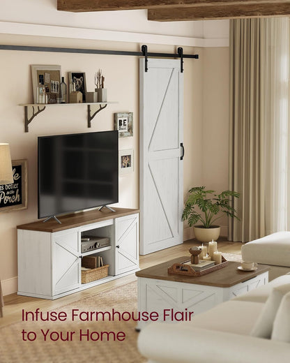 VASAGLE Farmhouse TV Stand for Tvs up to 65 Inches, Entertainment Center with Storage Cabinets and Sliding Barn Doors, Media Console Table for Living Room, Rustic White and Honey Brown ULTV535W017
