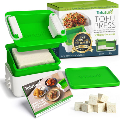 Tofu Press | Patented Self-Contained | Vegan, Fits 8-16 Oz Block | Mess-Free Tofu Press. Bpa-Free Polypropylene. Dishwasher Safe. 225– 450G Blocks. Silken Tofu, Extra Firm Tofu, Paneer Maker1