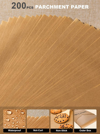 200 Pcs Parchment Paper Baking Sheets, 12X16 Inches, Non-Stick | Unbleached Pre-Cut Greaseproof Baking Parchment, Oven Safe up to 450°F, for Grilling Frying Steaming Bread Cup Cake Cookies9