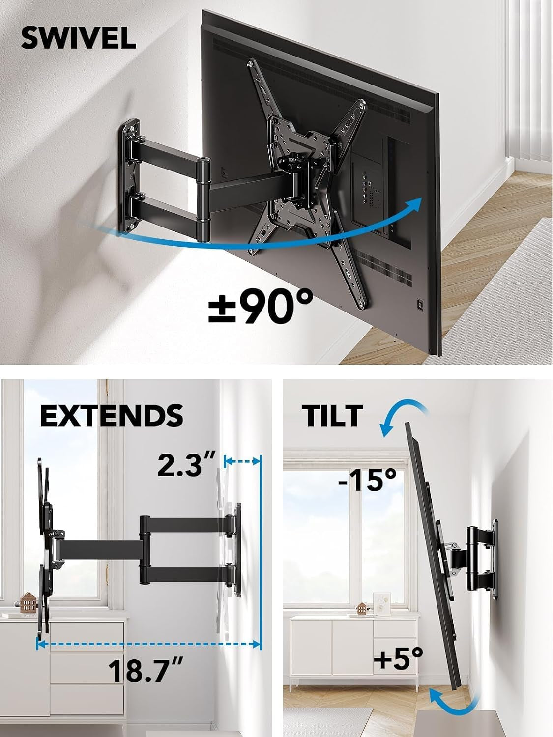 tv-wall-mount-for-most-26-32-50-55-60-inch-tvs-full-motion-tv-mount-with-swivel-tilt-extension-single-stud-wall-mount-bracket-holds-up-to-77-lbs-max-vesa-400x400mm-pimf11