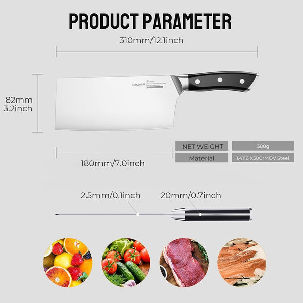 Chinese Chef'S Knife 7", Vegetable Cleaver & Meat Slicing Knife2