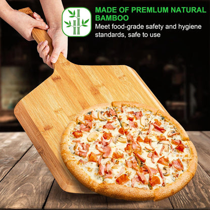 Pizza Peel 16 Inch, Natural Bamboo Pizza Board for Transferring & Serving | 16” Multi-Purpose Bamboo Pizza Cutting Board, Wood Pizza Spatula Paddle for Baking Homemade Cheese Bread Fruits Vegetables4
