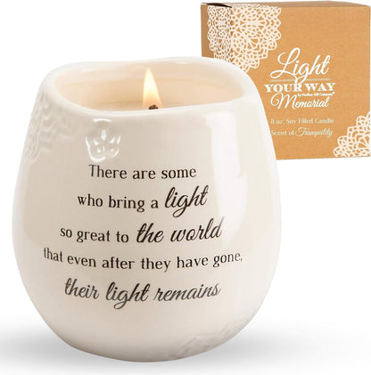 '- 'In Memory, Light Remains' 19176 - White Ceramic Candle with Soy Wax in a Delicate Jasmine Scent, Thoughtful Sympathy, Remembrance, and Condolence Gift - 8 Ounces1