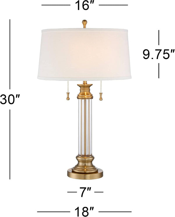 Rolland 30" Large Table Lamps Set of 2 Gold Brass Glass Antique4