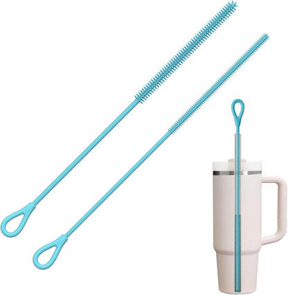 Silicone Straw Cleaner Brush, 2Pcs Reusable Straw Brush, Blue | 2-Piece Set, Extra-Long for Tumblers with Handles and Glass/Metal Smoothie Straws, Non-Slip Handle, Soft Flexible, 6Mm & 9Mm1