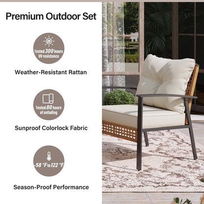 4-Piece Patio Conversation Set, Comfortable Oversized Outdoor Furniture Set with Soft Cushion and Storage Metal Coffee Table for Backyard, Porch, Garden and Poolside, Beige5