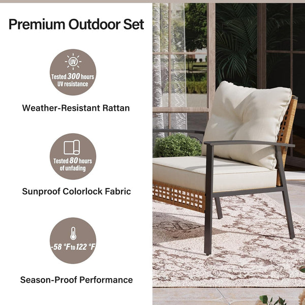 4-Piece Patio Conversation Set, Comfortable Oversized Outdoor Furniture Set with Soft Cushion and Storage Metal Coffee Table for Backyard, Porch, Garden and Poolside, Beige5