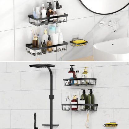 3-Pack Shower Caddy Basket Shelf with Soap Holder, No Drilling Traceless Adhesive Shower Wall Shelves, Rustproof Black Bathroom Shower Storage Organizer8