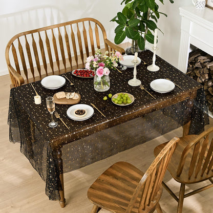 Black Gold Star Gauze Tablecloth 60X120 Inch Rectangular5
