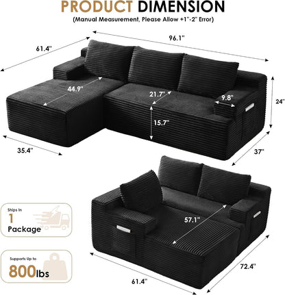 96" Sectional Couches for Living Room Cloud Couch Sofa with L-Shape Upholstered Boneless Couchs Modern Modular Sectional Couch with Chaise2