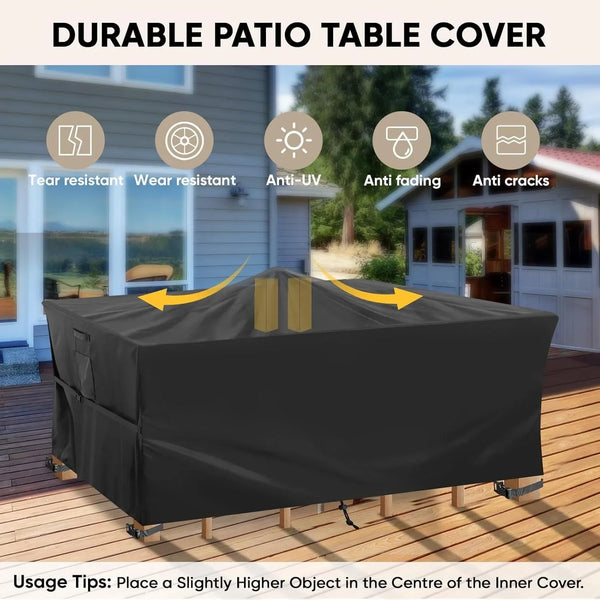 Patio Furniture Covers, Outdoor Furniture Covers Waterproof, Heavy Duty Oxford Patio Table Cover for Outdoor Table, Chair, Sofa, Desk (Black, 108"L X 82"W X 28"H)3