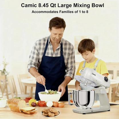 8.45 QT All Metal Stand Mixer,10 Speed Large Capacity Kitchen Mixer with Digital Timer & Tilt-Head, Electric Mixer with Whisk Dough Hook Mixing Beater for Baking,Cakes,Cookie,Bread,Salad (White)6