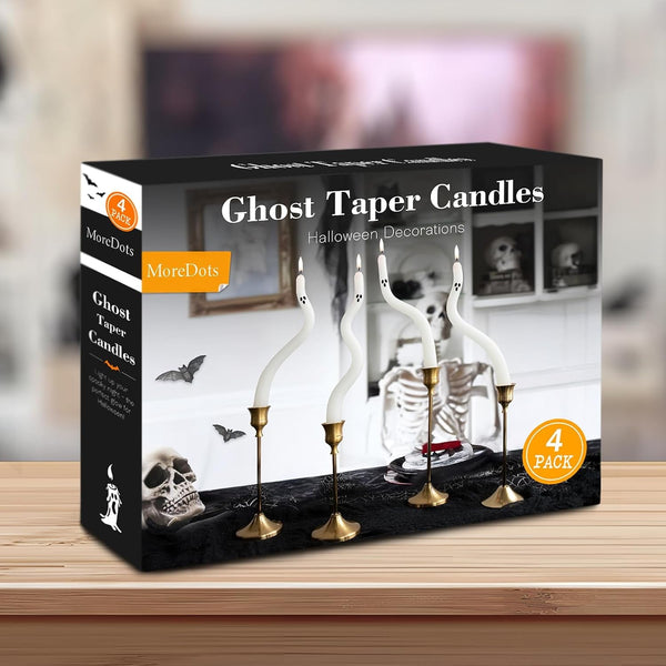 Halloween Decorations Indoor - 4 Pack Cute Ghost Taper Candles6