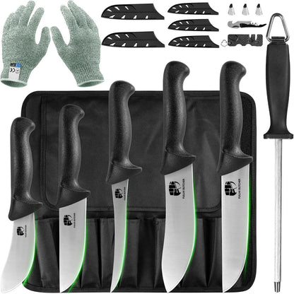 13Pcs Chef/Butcher Fish Knife Set, High Carbon Steel Hand Forged Boning Bbq Knife Set with Bag for Kitchen, Camping, BBQ (Black, 11 Pcs)7