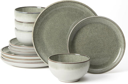 Ceramic Dinnerware Sets for 4, 12Pcs Plates and Bowls Sets Dish Set1