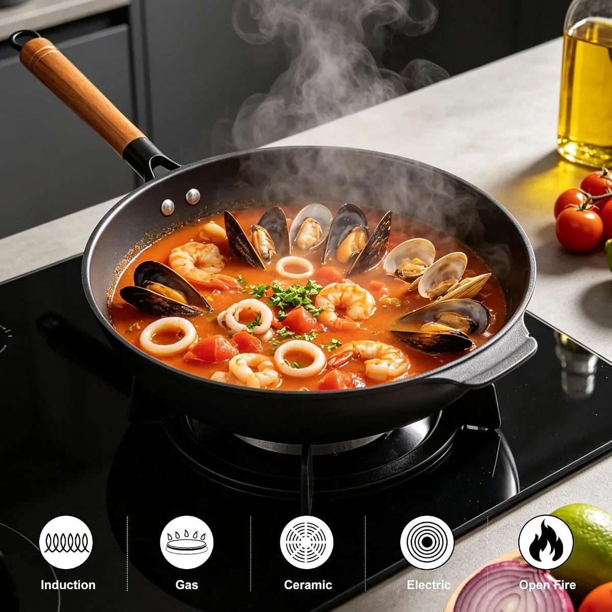 11-8-inch-carbon-steel-wok-pre-seasoned-with-advanced-nitriding-technology-flat-bottom-stir-fry-pan-lightweight-nonstick-surface-all-cooktops-compatible-for-stir-fry-pan-fry-steam-bbq-camping