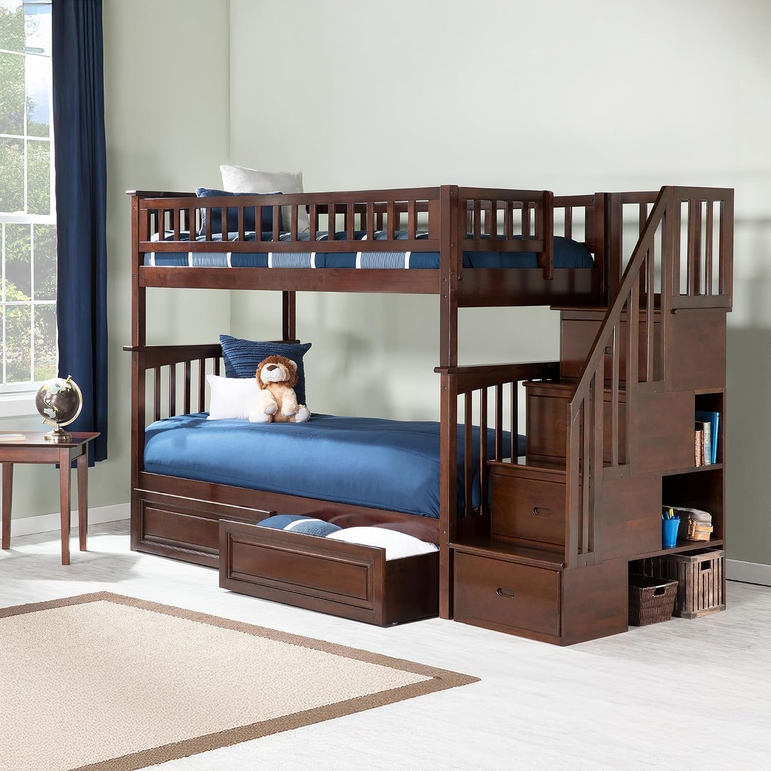 columbia-staircase-bunk-bed-twin-over-twin-raised-panel-bed-drawers-walnut