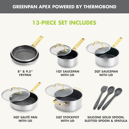 Hybrid APEX 13 Piece Stainless Steel Ceramic Nonstick Cookware Set | Tri-Ply Pots & Pans, Pfas-Free Thermobond Nonstick, Induction & All Stovetop Compatible, Dishwasher & Oven Safe to 850F, Gold4