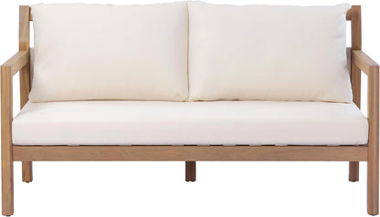 Pablo 4-Seater Patio Furniture Set with Removable Cushion, 4 Piece Outdoor Acacia Wood Conversation Set, Wooden Outdoor Sectional Sofa Set with Coffee Table,Light Teak+Beige18