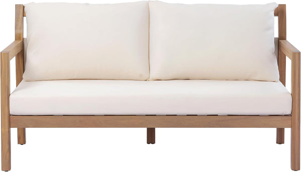 Pablo 4-Seater Patio Furniture Set with Removable Cushion, 4 Piece Outdoor Acacia Wood Conversation Set, Wooden Outdoor Sectional Sofa Set with Coffee Table,Light Teak+Beige18