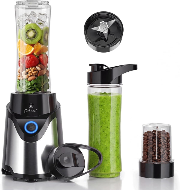 Smoothie Blender, Personal Blender with 2 To-Go Cups & Lids, Black | 25,000 RPM Powerful Motor, Blender and Grinder Combo, One-Button Pulse, BPA Free, Compact Size, for Kitchen, Frozen Drinks1