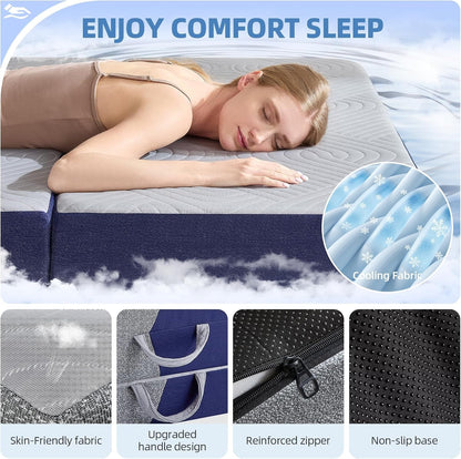 Foldable Mattress Twin Size, 6 Inch Cooling Folding Mattress/Topper, Breathable Absorbs Heat Fabric, Washable Trifold Memory Foam Mattress, Portable Floor Bed for Guest, Yoga, Camping6