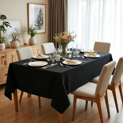 Rectangle Tablecloth, 60 X 84 Inch, Black | Stain and Wrinkle Resistant, Washable Polyester Cloth, Decorative Fabric Cover, for Dining Tables, Buffet Parties and Camping2