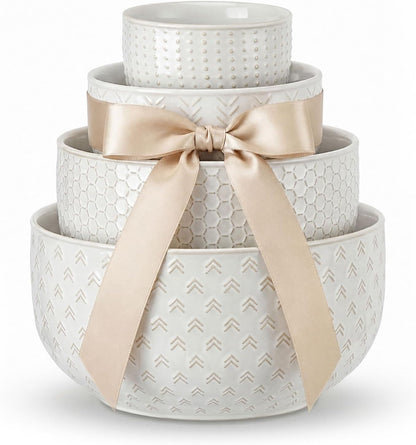 Ceramic Mixing Bowls Set of 4, Large Serving Bowls, Ivory White1