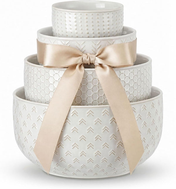 Ceramic Mixing Bowls Set of 4, Large Serving Bowls, Ivory White1