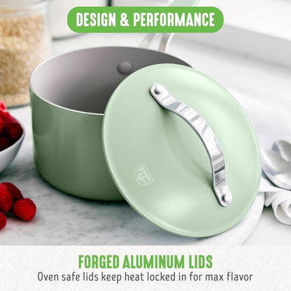 10-Piece Nonstick Ceramic Cookware Set, Lightweight Healthy Pfas-Free Pots & Pans with Lids, Dishwasher & Oven Safe, Durable Body, Silicone Stay-Cool Handles, Easy Release, Sage Green5