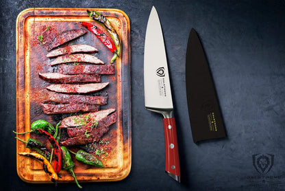 Chef Knife - 8 Inch Blade - Gladiator Series - Forged High Carbon German Steel - Razor Sharp Kitchen Knife - Professional Full Tang Knives - Crimson Red Handle ABS - Sheath - NSF Certified9