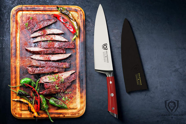 Chef Knife - 8 Inch Blade - Gladiator Series - Forged High Carbon German Steel - Razor Sharp Kitchen Knife - Professional Full Tang Knives - Crimson Red Handle ABS - Sheath - NSF Certified9