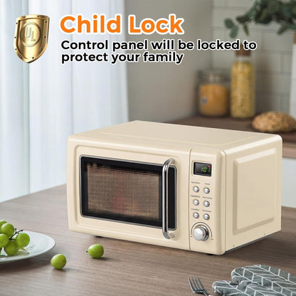 0.7Cu.Ft Retro Small Microwave Oven, 700W Compact Countertop Microwave with 5 Power Levels, Auto Cooking Menus, Glass Turntable, Child Lock & Glass Turntable for Apartment, Dorm (Cream White)5