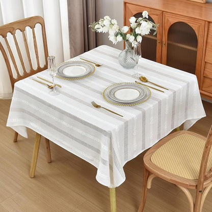 Openwork Square Tablecloth, Soft Striped Embroidered Heavy Weight Cotton Linen Wrinkle Resistant Tablecloths for Dining Kitchen Gathering Party Wedding Banquet 54 X 54 Inch White1