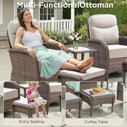 8 Pieces Luxury Outdoor Patio Furniture Set with 6-Inch Thick Cushions, Wicker Outdoor Furniture with High Back Swivel Patio Chairs Set of 4, Patio Conversation Set for Deck Garden Porch, Beige6
