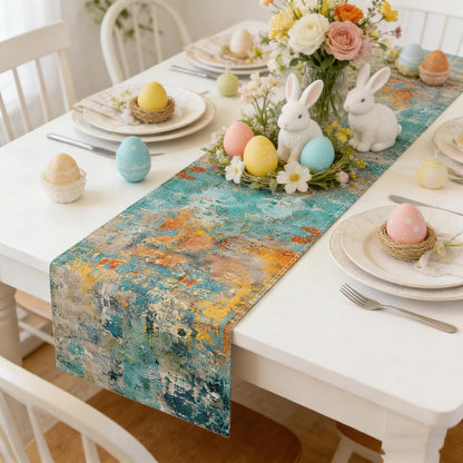 Colorful Boho Table Runner 72 Inches Long Teal4