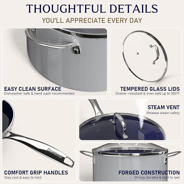 14-Piece Ceramic Cookware System, Complete Kitchen-In-A-Box Set with Grill Pan, Steamer & Utensils, Pfas-Free Nonstick Induction Cookware, Forged Aluminum Even Heat Set7