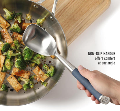 Calphalon Edge Cooking Spoon, Cooking Utensil Spoon, Stainless Steel Kitchen Spoon with Heat Resistanc Silicone Non-Slip Handle, Nonstick-Safe Basting Spoon,Durable Kitchen Utensil (Navy Blue)5