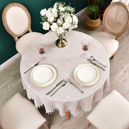 Plaid round Tablecloth 36 Inch Cotton Linen round Table Cloth Heavy Weight Coffee Table Cover for Farmhouse Kitchen Dining Restaurant Home Tabletop Decor2