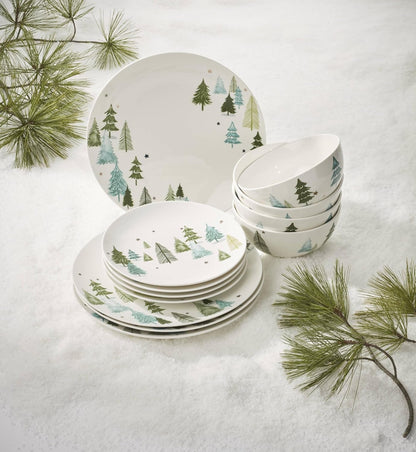 Balsam Lane Porcelain 12-Piece Christmas Dinnerware Set for 47