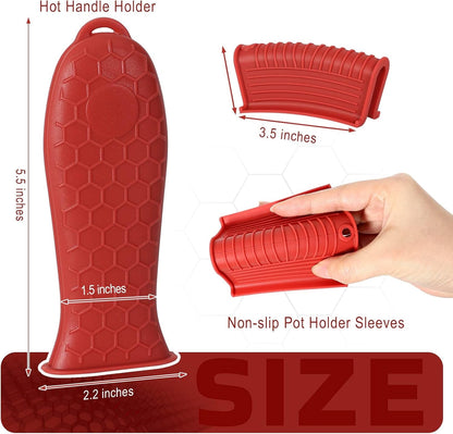 6 Pack Cast Iron Handle Cover | Wine, Silicone Pot Handle Cover Heat Resistant, Pan Handle Sleeve for Cast Iron Skillet, for Pots and Pans, Honeycomb Design4